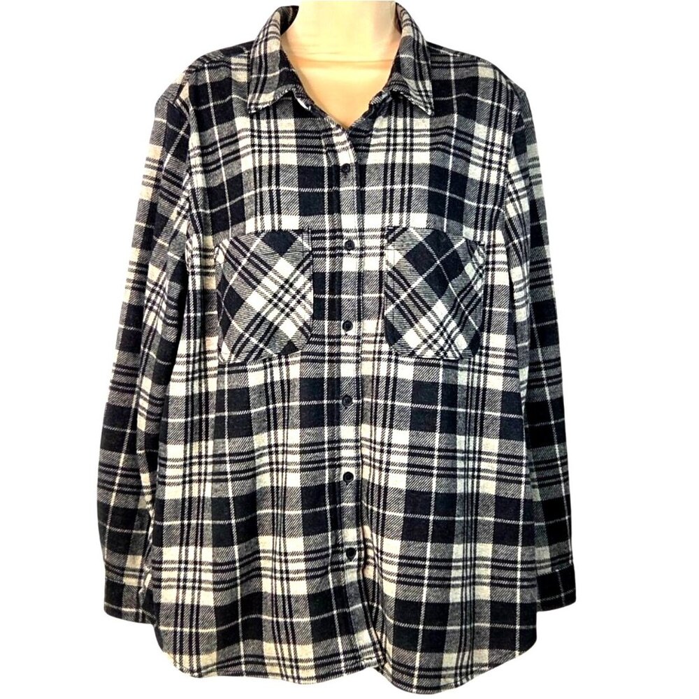 Casa Cabana XXL Black & White Plaid Flannel Button-Up Shirt